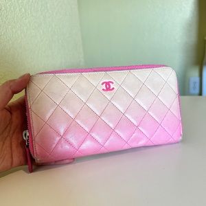 Authentic Chanel lamb skin zip wallet